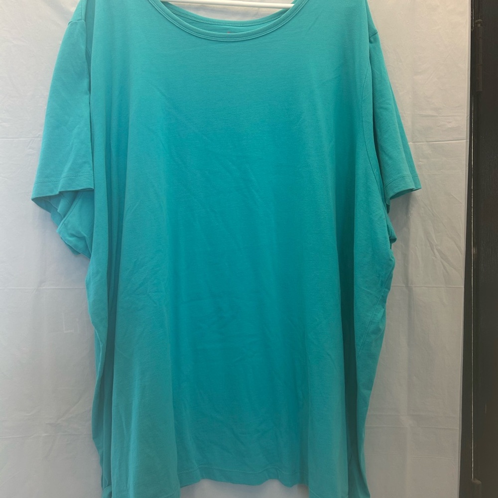 Woman Within Turquoise Short Sleeve Tee 100% Cotton Sz 4X/34-36 NWNT
